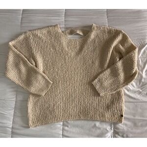 Roxy Cream Textured Knit Cutout Back Sweater Size Medium Cream Ivory Soft
